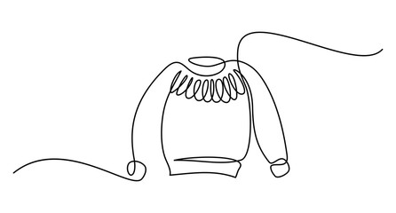 Sweater in continuous line art drawing style. Lopapeysa or Icelandic style sweater black linear design isolated on white background. Vector illustration