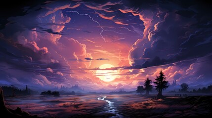 Dusk Gray Sky Rainy Season Atmosphere, Background Banner HD, Illustrations , Cartoon style