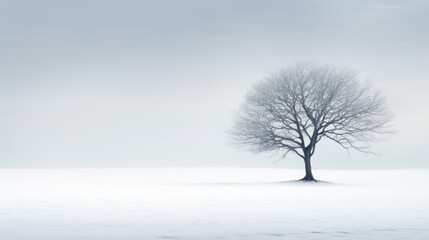 Fototapeta na wymiar A single tree in snow, minimal landscape
