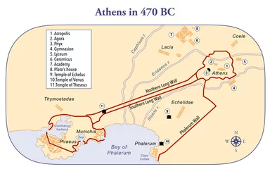 Fotobehang Map of ancient Athens with the major sites and the long Walls © Dimitrios
