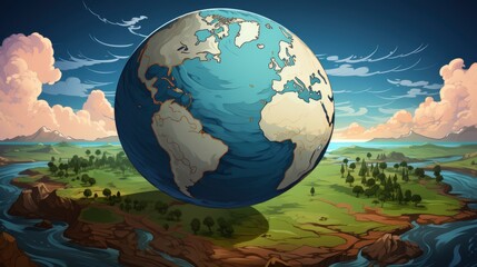 Earth Space Globe Planet World Global, Background Banner HD, Illustrations , Cartoon style