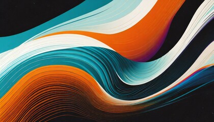 vibrant rainbow orange blue teal white psychedelic grainy gradient color flow wave on black background music cover dance party poster design retro colors from the 1970s 1980s 70s 80s 90s style - obrazy, fototapety, plakaty