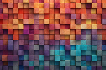 Colourful wooden blocks aligned. Wide format. Hand edited