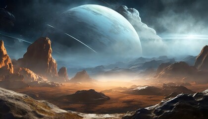 illustration the scene on a strange planet before the storm comes realistic style sci fi topic scene wallpaper background design - obrazy, fototapety, plakaty