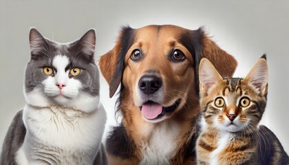 cute dogs and cats over white horizontal website banner or social media header generative ai