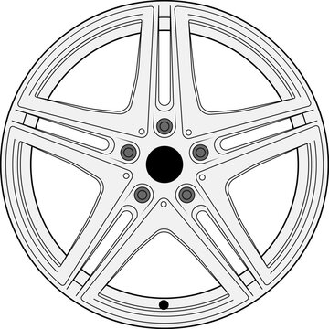Car rim, wheel vector image line art