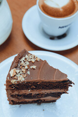 slice of chocolate cake served on plate on table