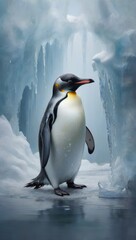 Penguin suffering from temperature rising, concept of global warming