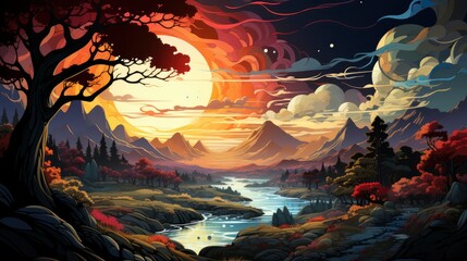 Light Earth That Radiated Very Beautiful, Background Banner HD, Illustrations , Cartoon style