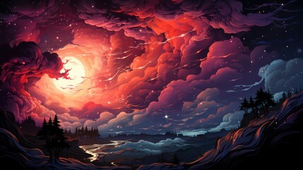 Long Exposure Soul Nebula, Background Banner HD, Illustrations , Cartoon style
