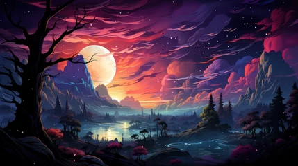 Fotobehang Milky Way Galaxy Night Image Contains, Background Banner HD, Illustrations , Cartoon style © Alex Cuong