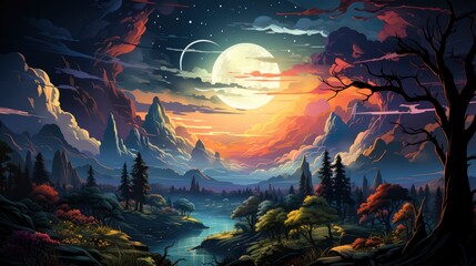 Milky Way Galaxy Night Image Contains, Background Banner HD, Illustrations , Cartoon style