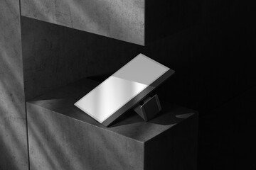 Computer device mockup with white screen and shadow dark background