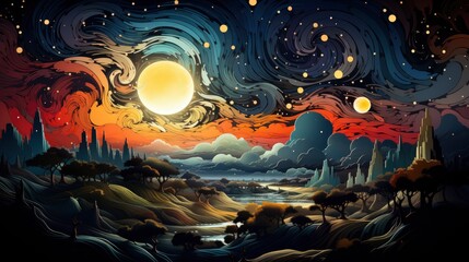 Fototapeta premium Night Sky Full Stars, Background Banner HD, Illustrations , Cartoon style
