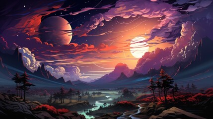 Night Sky Satellite Trails, Background Banner HD, Illustrations , Cartoon style - obrazy, fototapety, plakaty