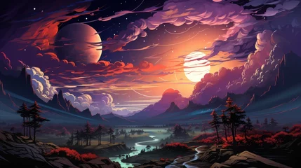 Fototapeten Night Sky Satellite Trails, Background Banner HD, Illustrations , Cartoon style © Alex Cuong
