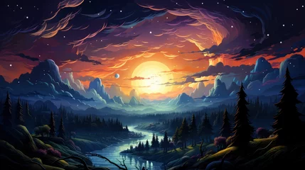 Türaufkleber Night Sky Stars Milky Way, Background Banner HD, Illustrations , Cartoon style © Alex Cuong