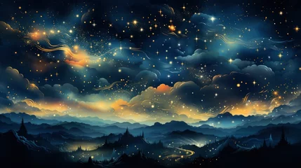 Fotobehang Night Sky Texture Stars, Background Banner HD, Illustrations , Cartoon style © Alex Cuong