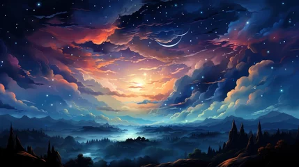 Fototapeten Night Sky Texture Stars, Background Banner HD, Illustrations , Cartoon style © Alex Cuong