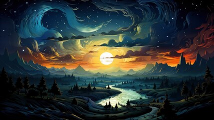 Night Starry Sky Taken Ukraine, Background Banner HD, Illustrations , Cartoon style