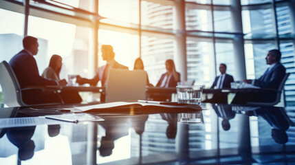 Teamwork, meeting and business people in discussion at the table in modern office for brainstorming and planning. group of corporate employees working on project together in workplace boardroom