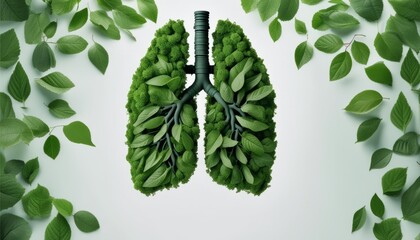 A green lush plant with leaves surrounding a lungs image