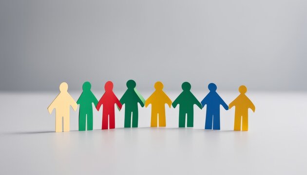 A row of colorful wooden figures holding hands - Powered by Adobe