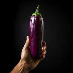 man holding an eggplant in his hand to cook - 695921757
