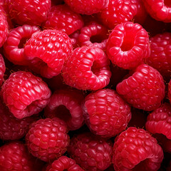 Delicious natural fresh red raspberries close up