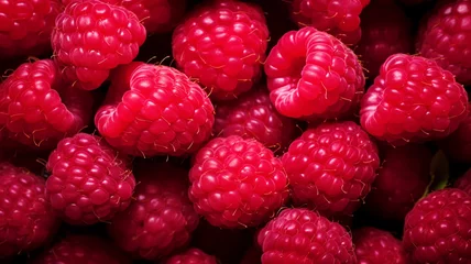 Poster Restaurant Delicious natural fresh red raspberries close up  © Marina