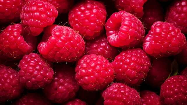 Delicious natural fresh red raspberries close up - Powered by Adobe