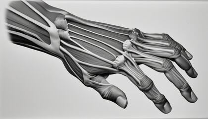 A skeleton hand with bones and muscles - obrazy, fototapety, plakaty