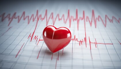 A red heart on a graph with a heartbeat