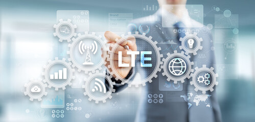 LTE band, mobile internet and telecommunication technology concept on virtual screen.
