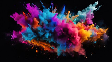 Colorful Smoke Explosion: Vibrant Collage on Black Background