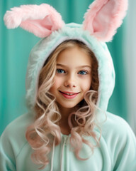 Young girl wearing Bunny costume and ears. Easter concept design. Ai Generative