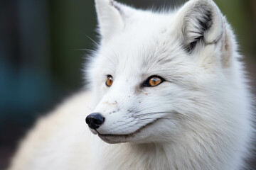 Close-up photo of a white fox.