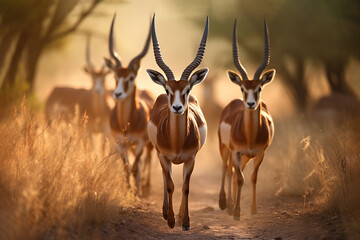 Antelopes walks through Africa - obrazy, fototapety, plakaty