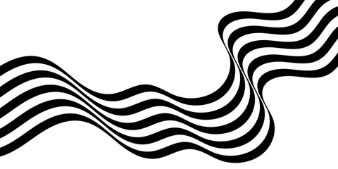 Abstract black and white perspective line stripes with 3d dimensional effect isolated on white.