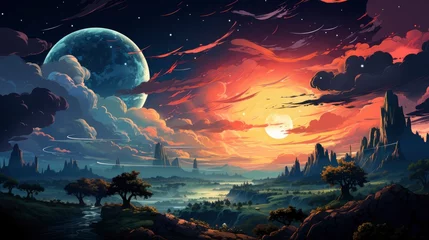 Foto op Canvas Planet Earth This Image Elements Furnished, Background Banner HD, Illustrations , Cartoon style © Alex Cuong