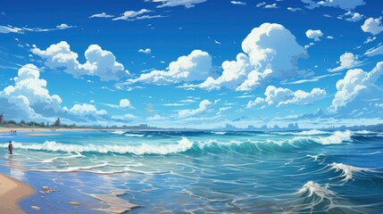 Obraz premium Relaxing Seascape Wide Horizon Sky Sea, Background Banner HD, Illustrations , Cartoon style