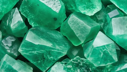 A pile of green crystals with a few white ones mixed in