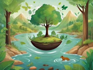 illustrations world forest day landscape