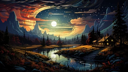 Foto op Plexiglas Seeing Beautiful Milky Way Doi Samer, Background Banner HD, Illustrations , Cartoon style © Alex Cuong