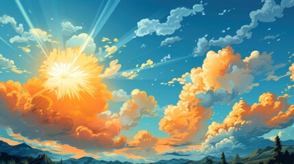 Fototapeta na wymiar Shining Sun Clear Blue Sky, Background Banner HD, Illustrations , Cartoon style