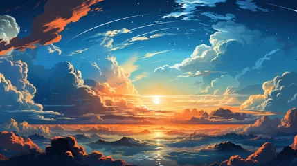 Foto op Aluminium Shining Sun Clear Blue Sky, Background Banner HD, Illustrations , Cartoon style © Alex Cuong