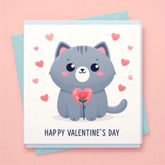 Day Illustration cats, hearts, background for Valentine's Day