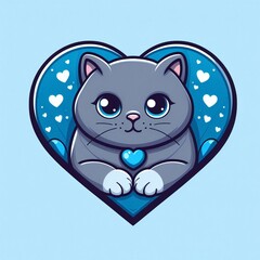Day Illustration cats, hearts, background for Valentine's Day