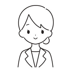 モノクロ｜笑顔の女性イラスト｜スーツ