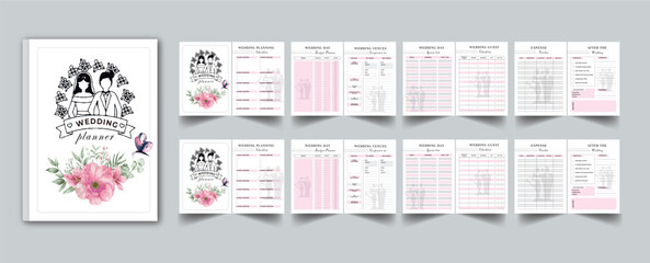 Weeding Planner and organizer editable Color full design template with cover page layout. Vector illustration  - obrazy, fototapety, plakaty